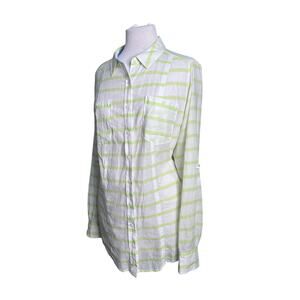 Lane Bryant Lightweight 100% Cotton Green Stripe Button Up